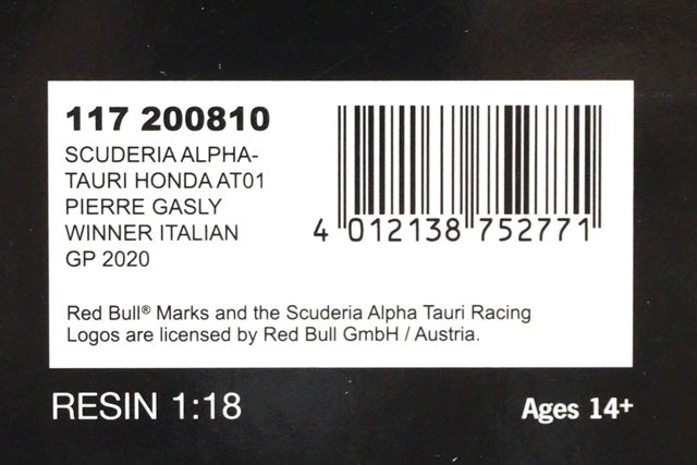 1:18 MINICHAMPS 117200810 Scuderia Alfatauri Honda AT01 Italy GP 2020 Winner #10 P.Gasly