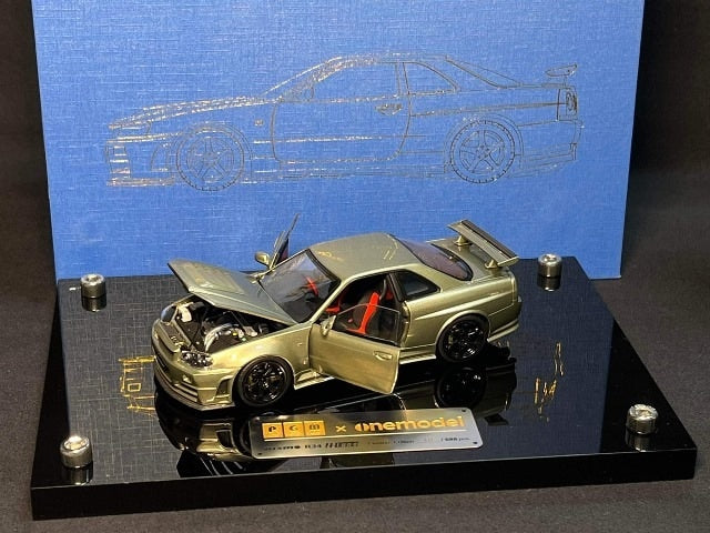 PGM-430103-2 PGM & onemodel 1:43 Nissan Skyline GT-R R34 Z-Tune fully opened and closed model Jade Green luxury version