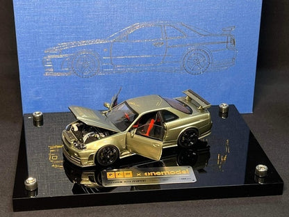 PGM-430103-2 PGM & onemodel 1:43 Nissan Skyline GT-R R34 Z-Tune fully opened and closed model Jade Green luxury version