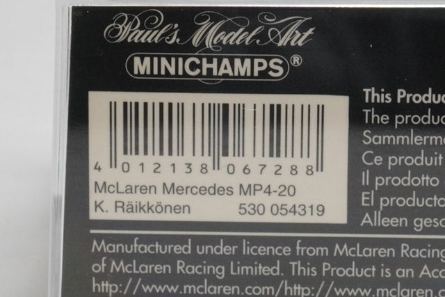 1:43 MINICHAMPS 530054319 McLaren Mercedes MP4/20 Monaco GP 2005 #9 K.Raikkonen model car