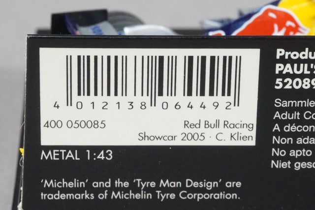 1:43 MINICHAMPS 400050085 Red Bull Racing Show Car 2005 #15 C.Klien