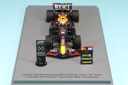S8919 Spark 1:43 Oracle Red Bull Racing RB19 #1 Winner Qatar GP 2023 Formula One Drivers' Champion M. Verstappen