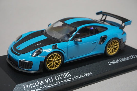 1:43 MINICHAMPS 413067235 Porsche 911 (991.2) GT2RS Weissach-Package 2018 Turquoise with Gold Wheels