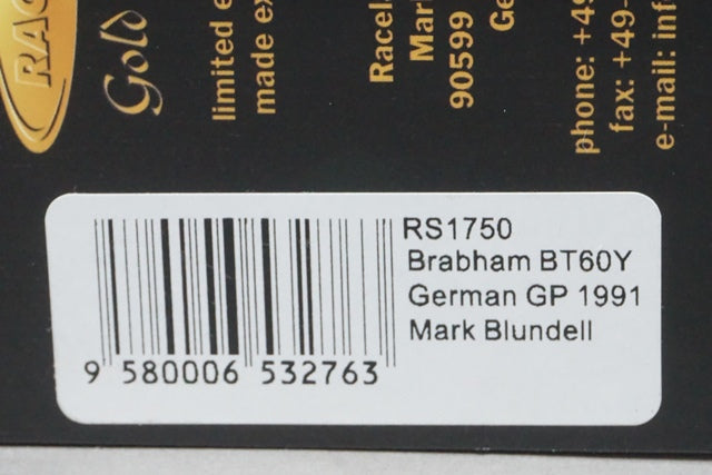 1:43 SPARK RS1750 Brabham BT60Y YAMAHA F1 GP Germany 1991 #8 RACELAND