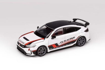 M65317 MOTORHELIX 1:64 Honda Civic Type R FL5 J's Racing Pearl White/Red Stripe Grey Rims