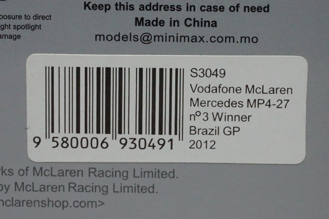 1:43 SPARK S3049 Vodafone McLaren Mercedes MP4-27 Brazilian GP winner 2012 #3 Jenson Button