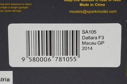 1:43 SPARK SA105 Dallara F3 Macau GP 2014 #5 Max Verstappen