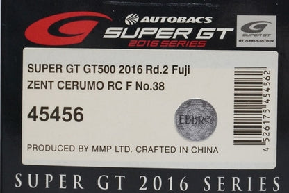 1:43 EBBRO 45456 Lexus Super GT GT500 2016 Rd.2 Fuji ZENT CERUMO RC F #38