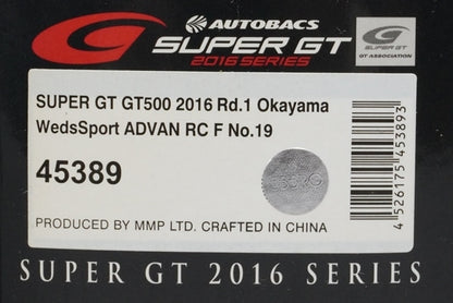 1:43 EBBRO 45389 Lexus Super GT GT500 2016 Rd.2 Okayama WedsSport ADVAN RC F #19