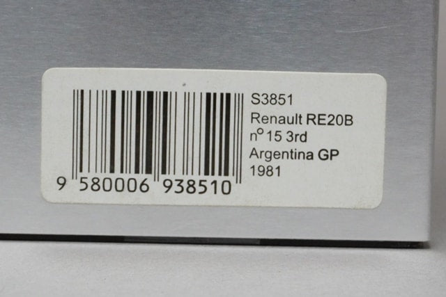 1:43 SPARK S3851 Renault RE20B Argentine GP 3rd 1981 #15