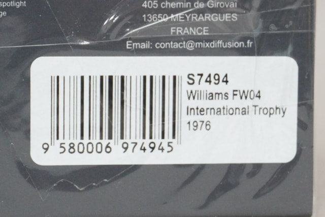 1:43 SPARK S7494 Williams FW04 B.McGuire International Trophy 1976 #41