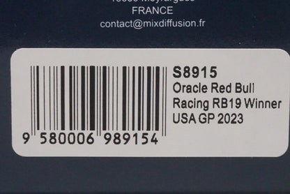 1:43 SPARK S8915 Oracle Red Bull Racing RB19 Winner USA GP 2023 #1 Max Verstappen