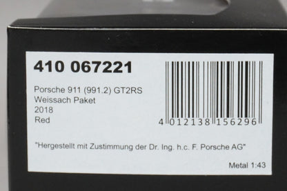 1:43 MINICHAMPS 410067221 Porsche 911 (991 II) GT2 RS 2018 Red