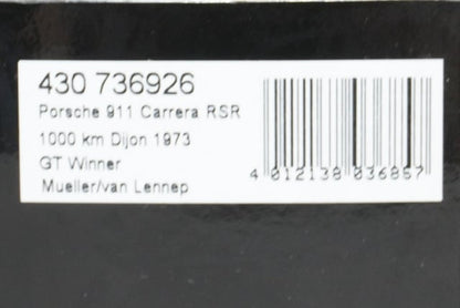 1:43 MINICHAMPS 430736926 Porsche 911 Carrera RSR MARTINI Winner 1000KM Dijon 1973 #26