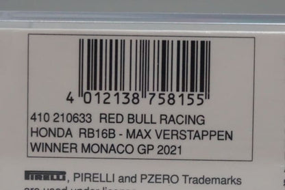 1:43 MINICHAMPS 410210633 Honda Red Bull Racing RB16B Monaco GP Winner 2021 #33 M. Verstappen