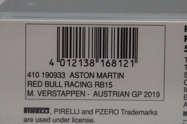 1:43 MINICHAMPS 410190933 Aston Martin Red Bull Racing RB15 Austrian GP Winner 2019 #33 M. Verstappen