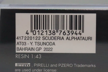1:43 MINICHAMPS 417220122 Scuderia AlphaTauri AT03 Bahrain GP 2022 #22 Yuki Tsunoda