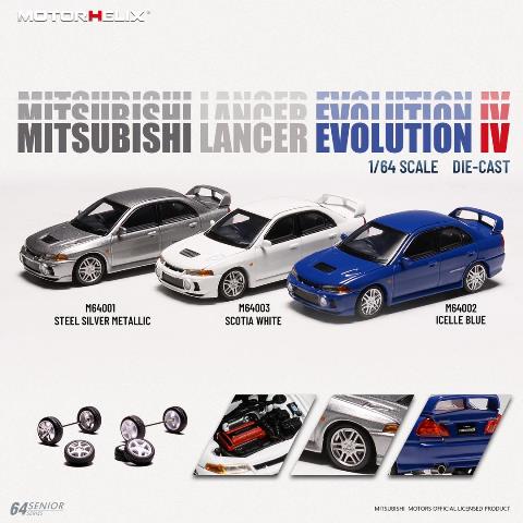 M64001 MOTORHELIX 1:64 Mitsubishi Lancer Evolution IV STEEL SILVER METALLIC model car
