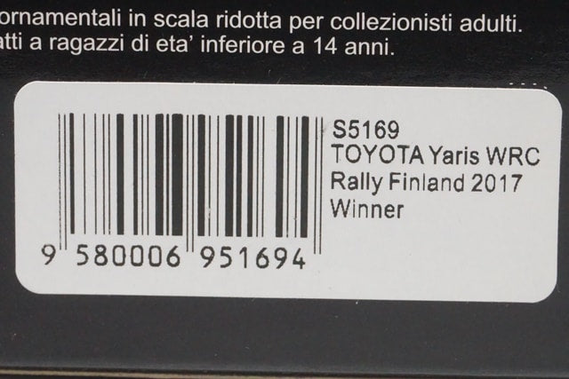 1:43 SPARK S5169 Toyota Yaris WRC Rally Finland Winner 2017 #12 model car