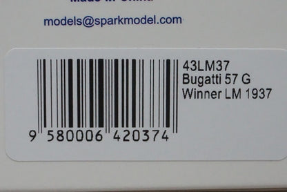 1:43 SPARK 43LM37 Bugatti 57 G LM Winner 1937 #2 model car