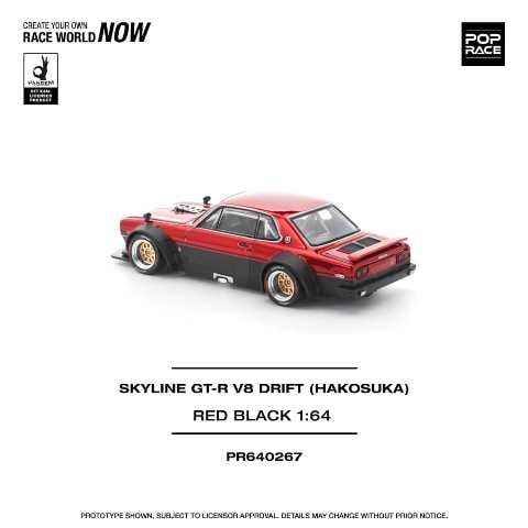 [ Pre-order ] PR640267 POP RACE 1:64 Nissan Skyline GT-R V8 DRIFT (HAKOSUKA) RED BLACK
