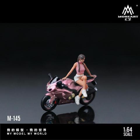 MO222145 MoreArt 1:64 Suzuki Peach Pink Motorcycle Girl with Pink Motorcycle Figure