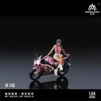 MO222145 MoreArt 1:64 Suzuki Peach Pink Motorcycle Girl with Pink Motorcycle Figure