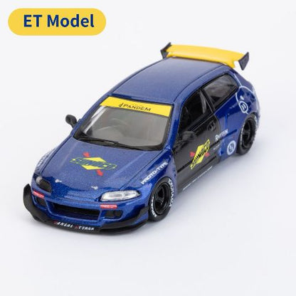 [ Pre-order ] MC640015A ET Model x MC Model Collect 1:64 Honda Pandem Civic EG6 5th Mk5 Rocket Bunny Wide-Body Modified Vehicle, Blue Yellow