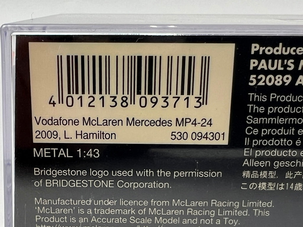 1:43 MINICHAMPS 530094301 Vodafone McLaren MP4-24 2009 #1 L. Hamilton model car