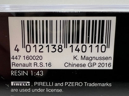 1:43 MINICHAMPS 447160020 Renault R.S.16 Chinese GP 2016 #20 K.Magnussen model car