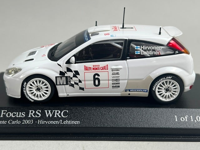 1:43 MINICHAMPS 430038906 Ford Focus RS WRC Monte Carlo Rally 2003 #6 M. Hirvonen J. Lehtinen model car