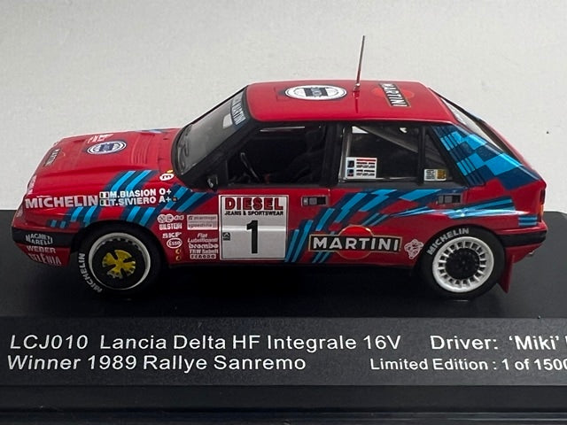 1:43 ixo LCJ010 Lancia Delta HF Integrale 16V Sanremo Rally 1989 #1 M. Biasion model car