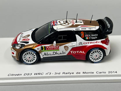 1:43 Spark S3788 Citroen DS3 WRC MONTE CARLO Rally 2014 #3 K. Meek P. Nagel model car
