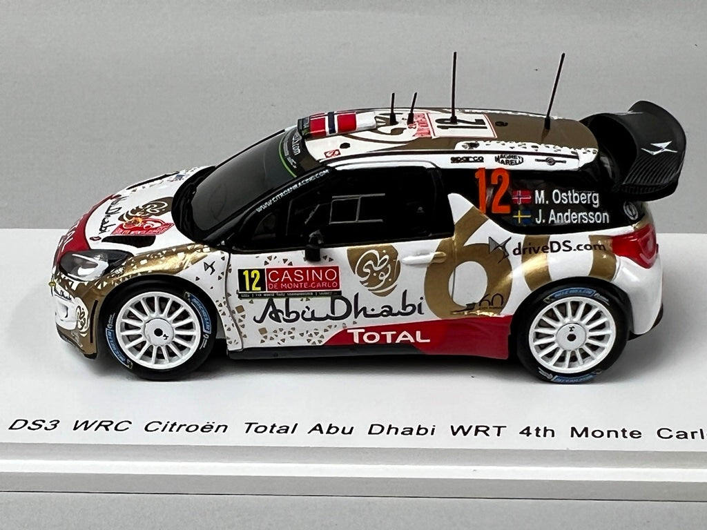 1:43 Spark S4508 DS3 WRC Citroen Total Abu Dhabi WRT Monte Carlo 2015 #12 M. Ostberg J. Andersson model car