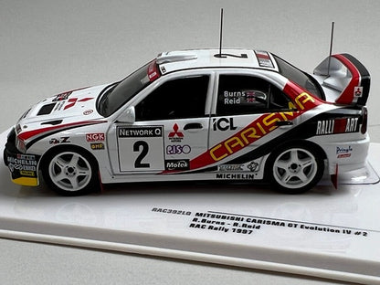 1:43 ixo RAC392LQ Mitsubishi Carisma GT Evolution IV RAC Rally 1997 #2 R. Burns R. Reid model car