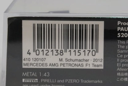 1:43 MINICHAMPS 410120107 Mercedes AMG Petronas F1 Team W03 Monaco GP 2012 #7 M. Schumacher model car