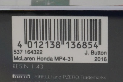 1:43 MINICHAMPS 537164322 McLaren Honda MP4-31 2016 #22 model car