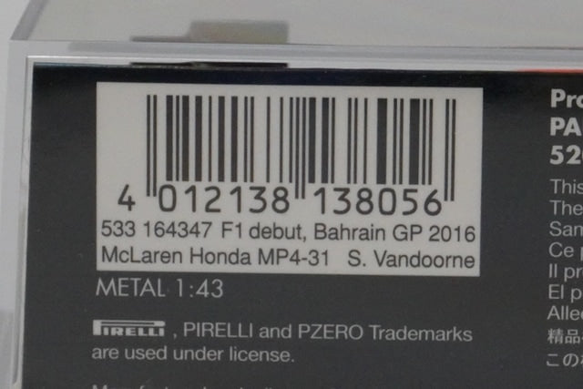 1:43 MINICHAMPS 533164347 ck-modelcars custom McLaren Honda MP4-312016 #47 model car