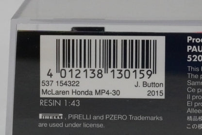 1:43 MINICHAMPS 537154322 McLaren Honda MP4-30 2015 #22 model car