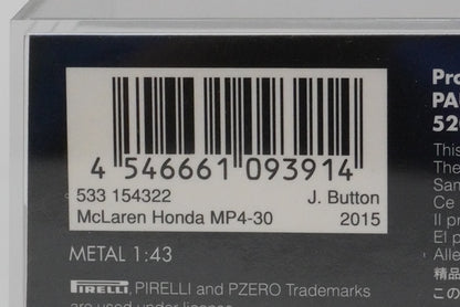 1:43 MINICHAMPS 533154322 Eurosport Custom McLaren Honda MP4-30 2015 #22 model car