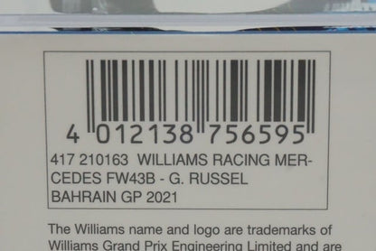 1:43 MINICHAMPS 417210163 Williams Racing Mercedes Bahrain GP 2021 #63 model car
