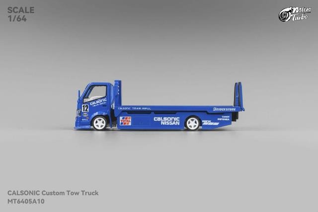 Micro Turbo 1:64 Nissan Flatbed Transport Trailer Metallic Blue model car