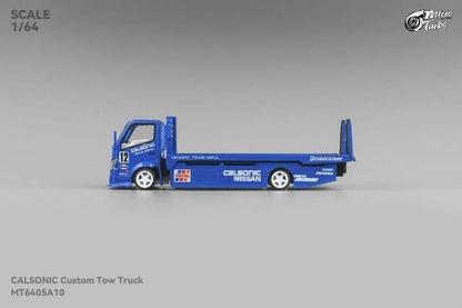 Micro Turbo 1:64 Nissan Flatbed Transport Trailer Metallic Blue model car