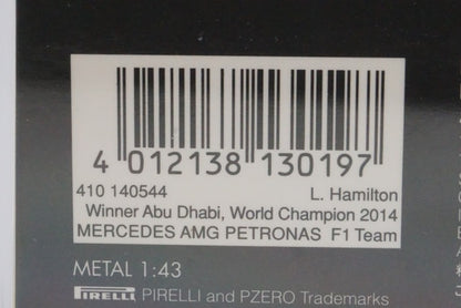 1:43 MINICHAMPS 410140544 Mercedes-AMG Petronas W05 Hybrid Abu Dhabi GP 2014 #44 model car