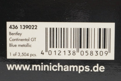 1:43 MINICHAMPS 436139022 Bentley Continental GT Blue Metallic model car