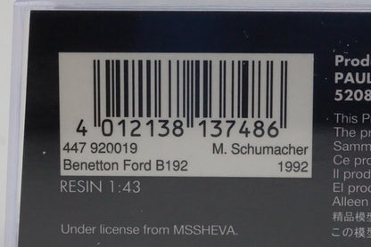 1:43 MINICHAMPS 447920019 Benetton Ford B192 Belgian Grand Prix 1992 #19 model car