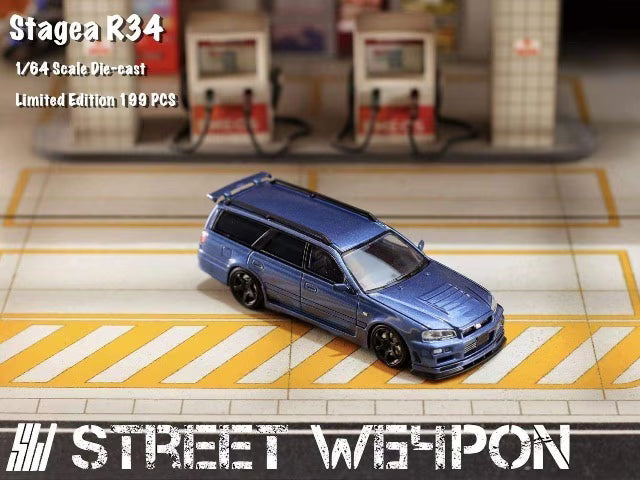Street Weapon 1:64 Nissan Stagea R34 GT-R Wagon metallic blue