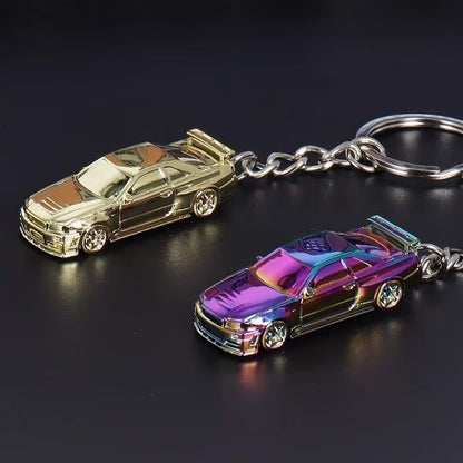 SEEKER 1:87 Nissan GTR34 Keychain Chrome Gold