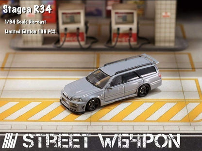 Street Weapon 1:64 Nissan Stagea Modified STAGEA R34 GT-R Wagon cement gray