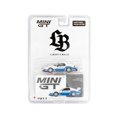 MC198-WHBL TSM MINI-GT 1:64 Mazda RX-7 LB-Super Silhouette White x Blue LBWK blister pack